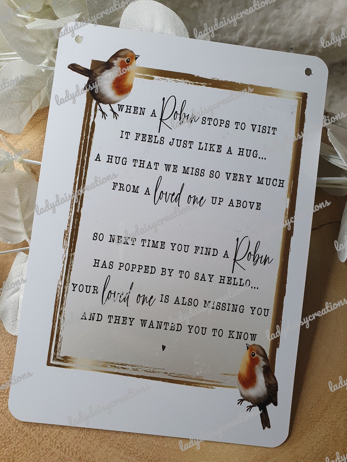 Robin Hug Poem, A5 Hanging Metal Sign, Robins, in Memory, Robin Hug ...