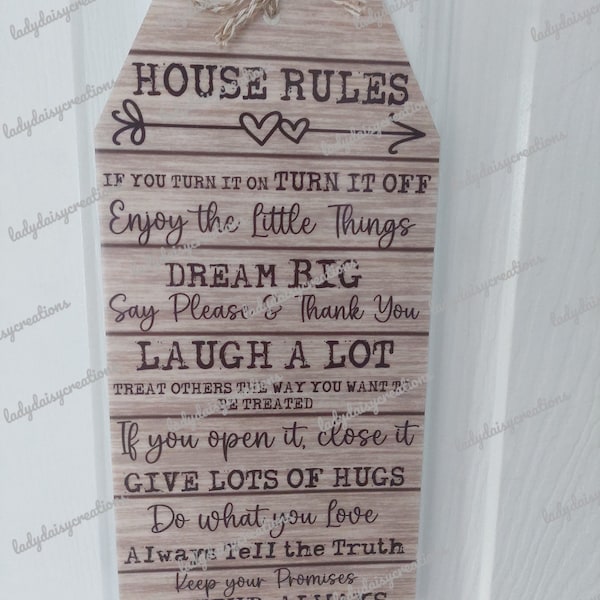Decoración colgante con las reglas de la casa, Reglas de la casa, Decoración acrílica, Decoración colgante, Regalos colgantes, Regalos para el hogar, Ropa para el hogar, Placa con las reglas de la casa
