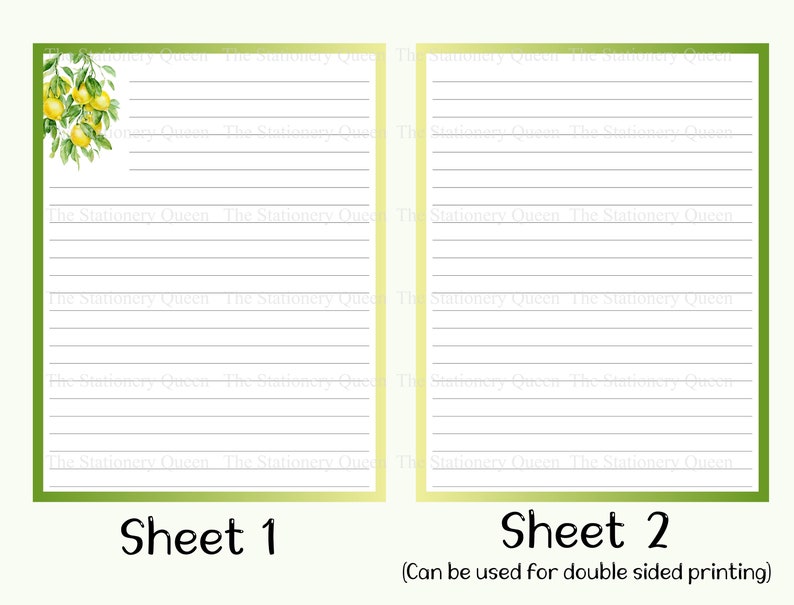 Printable Lemon Stationery, 8.5 by 11 (A4), Beautiful Gradient ...