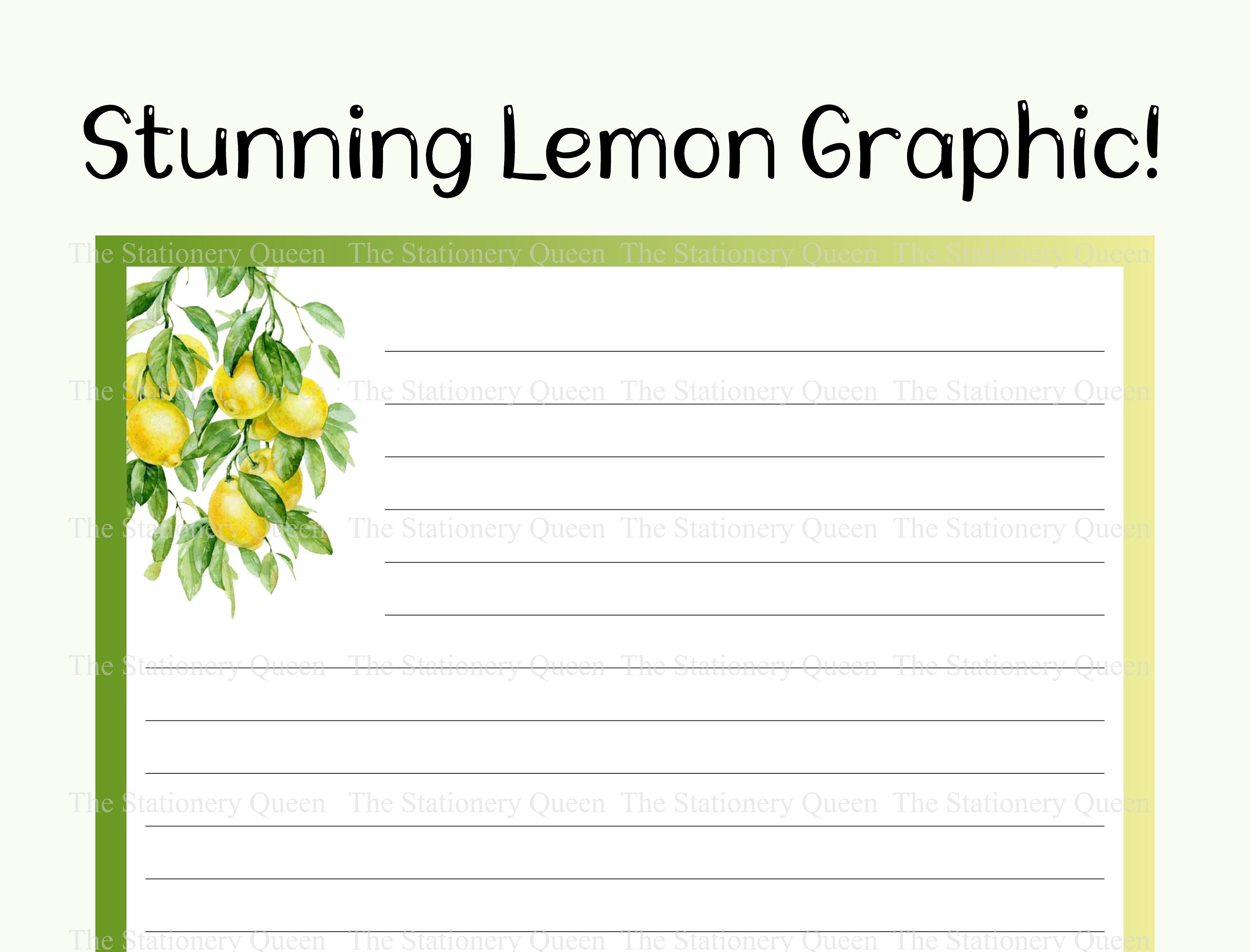 Printable Lemon Stationery, 8.5 by 11 A4, Beautiful Gradient, Includes ...