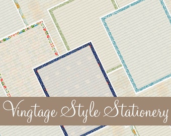 Vintage Style Stationery Paper Pack, 8.5 x 11 Front & Back, 5 Different Patterns Included - For Letter Writing, Journaling, and More