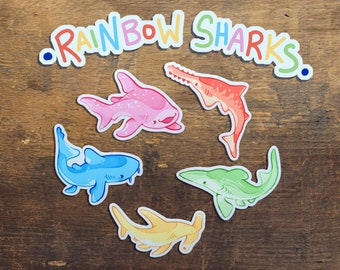 Rainbow Sharks Sticker Set - Waterproof Vinyl Decals
