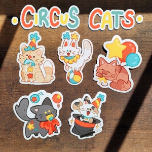 Serie de pegatinas de gatos de circo: pegatinas de vinilo resistentes al agua de Clowncore