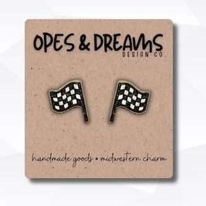 Pendientes de madera hipoalergénicos con diseño de bandera a cuadros pintados a mano