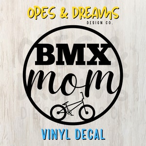 BMX Mom circle with script - High-Quality Vinyl Decal for Windows, Tumblers, etc.