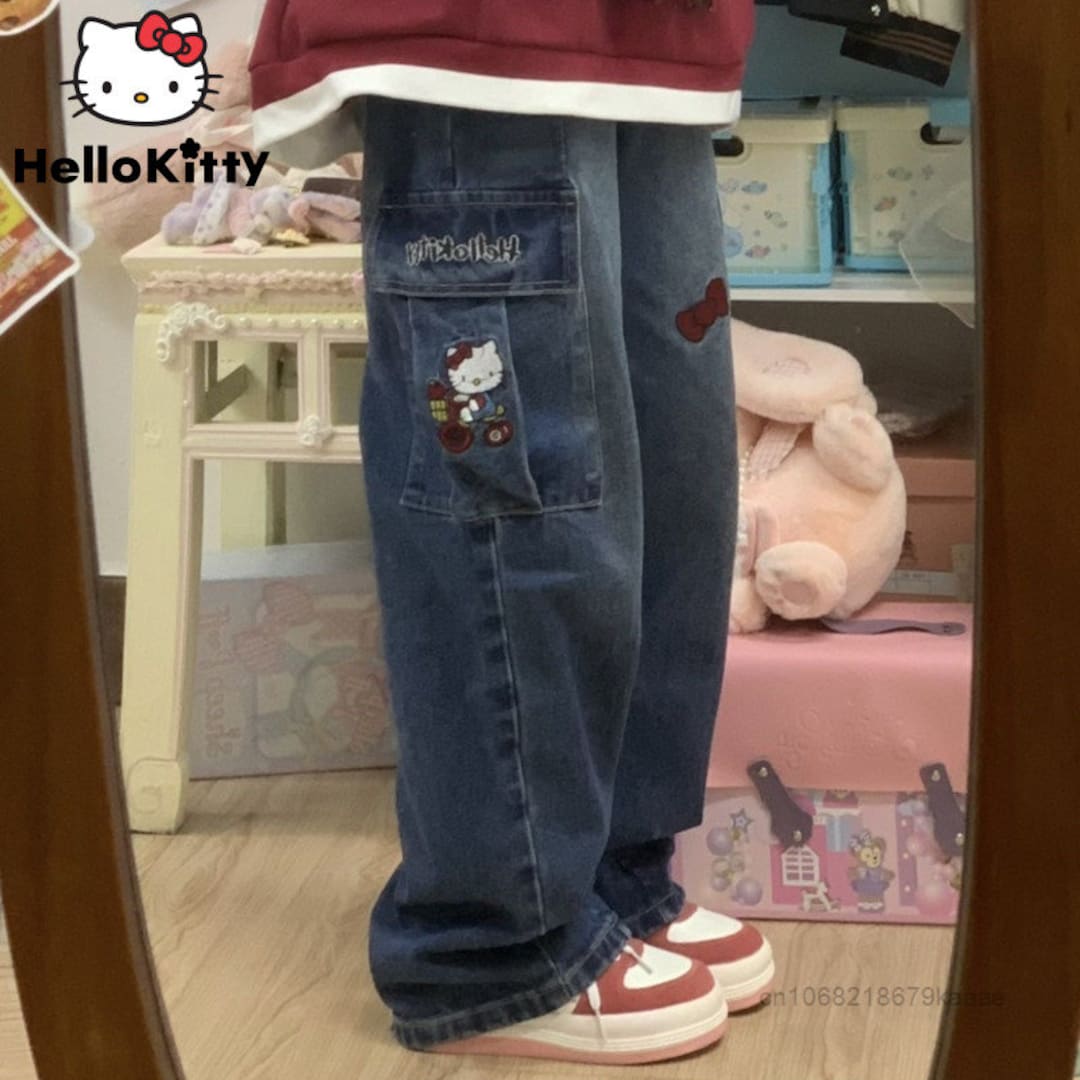 Hello Kitty Baggy Pants Cargo Jeans for Women Cute Y2K Pants - Etsy