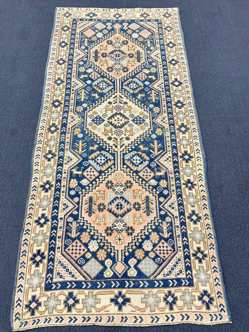 3x7 Navy Blue Runner Rug Kitchen Rug 3x9 Vintage Runner Rug Etsy