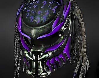 Custom Predator Motorcycle Helmet: Purple Airbrush Design  display picture 2