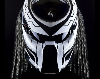 Custom Predator Motorcycle Helmet Had-Painted White Line (Dot & Ece Approved)