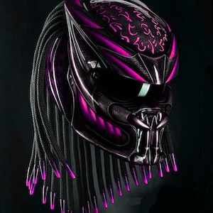 Custom Predator Motorcycle Helmet Had-Painted Fire Pink (Dot & Ece Approved)