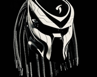 custom predetor motorcycle helmets white Custom Predator Motorcycle Helmet Had-Painted White Line (Dot & Ece  Approved)
