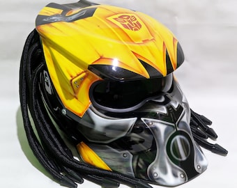 Custom Predator Motorcycle Helmet Had-Painted Bumblebee (Dot & Ece Approved)