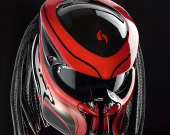 New Custom Predator Motorcycle Helmet Red Classic  (Dot & Ece Approved)