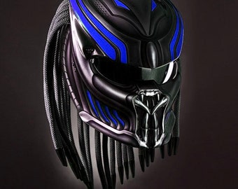 New Arrival Predator Motorcycle Helmet AirBrushing Fangs Blue Graphic (Dot & Ece Approved)