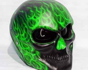 Nuevo casco de motocicleta personalizado con calavera, color verde fuego (aprobado por DOT y ECE)