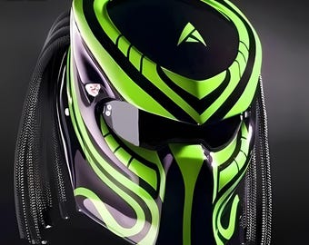 HEISS !!! Predator Motorradhelm Green Line (Dot & Ece-Genehmigt)