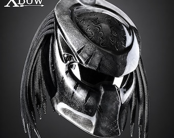 Custom Predator Motorcycle Helmet Had-Painted Silver Crack Style (Dot & Ece Approved)