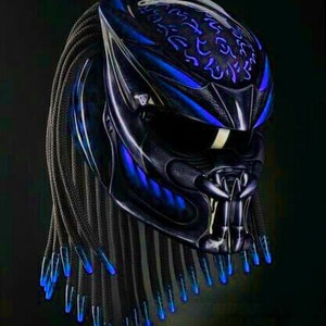 Custom Predator Motorcycle Helmet Had-Painted Fire Blue (Dot & Ece Approved)