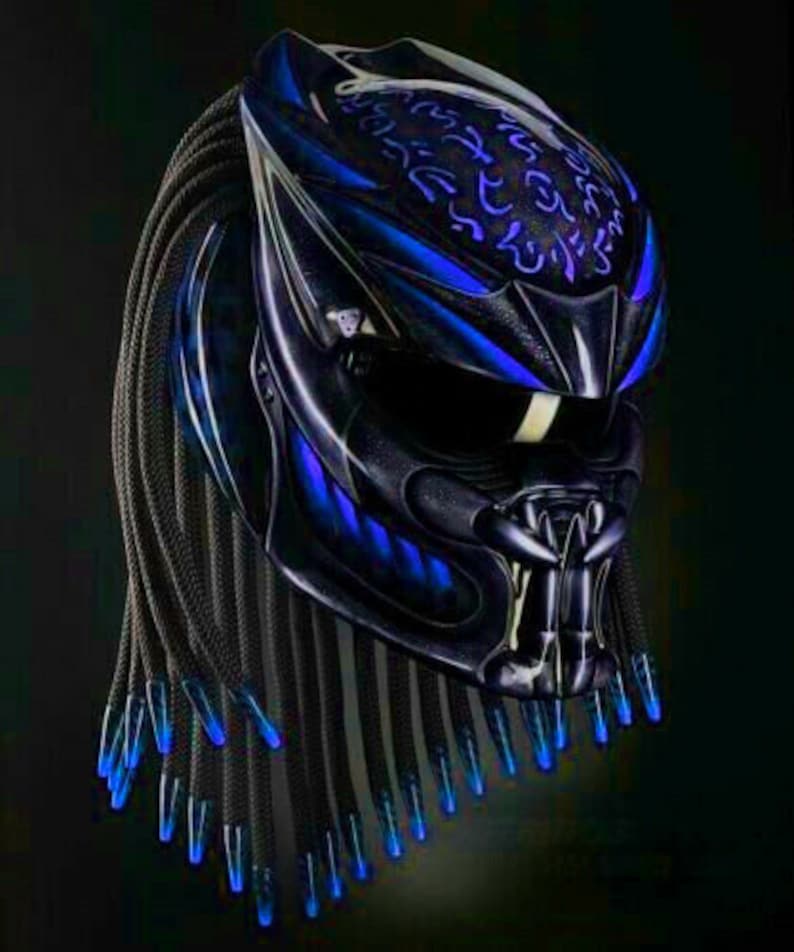 Custom Predator Motorcycle Helmet Had-Painted Fire Blue (Dot & Ece Approved)