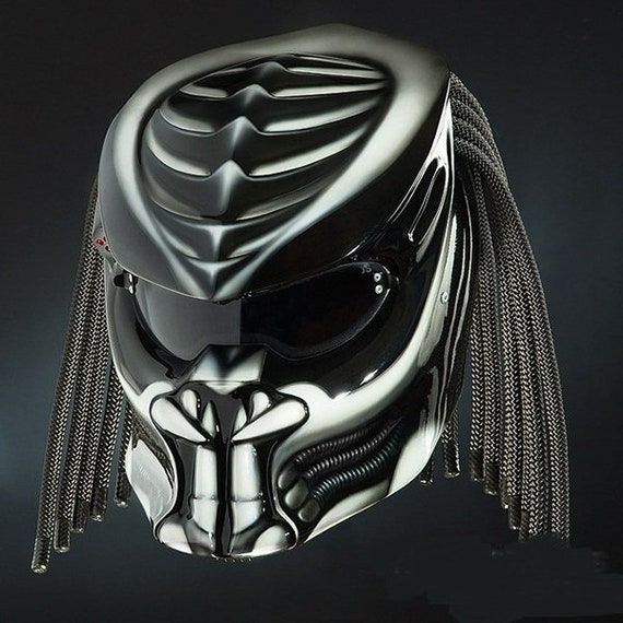 Black Custom Predator Motorcycle Helmet 