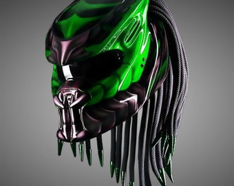 New Custom Predator Motorcycle Helmet Green Water (Dot & Ece Approved)