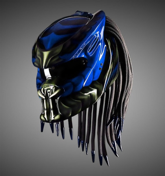 New Custom Predator Motorcycle Helmet Blue Water dot Ece
