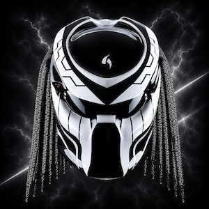 Casque de moto personnalisé Predator peint en blanc (approuvé par Dot & Ece)