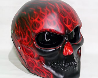 Nuevo casco de motocicleta con calavera personalizada, color rojo fuego (aprobado por DOT y ECE)