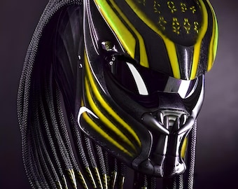 Custom Predator Motorcycle Helmet Had-painted Yellow Lava (dot