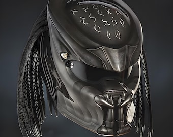 Custom Predator Motorcycle Helmet Had-Painted Black Gloss (Dot & Ece Approved)