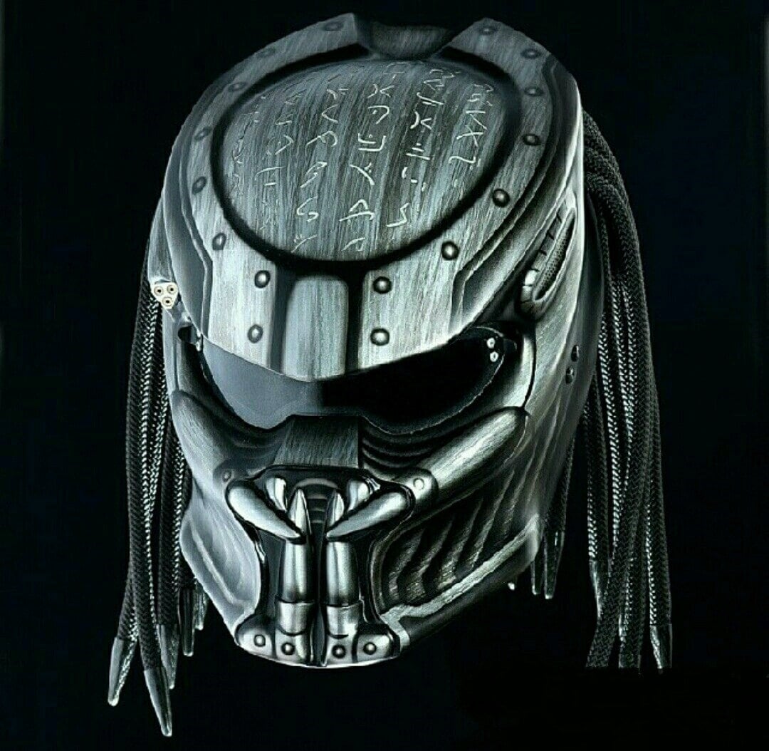 Custom Predator Motorcycle Helmet Had-Painted Silver Bamboo (Dot & Ece Approved)