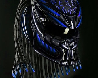 Custom Predator Motorcycle Helmet Had-Painted Fire Blue (Dot & Ece Approved)