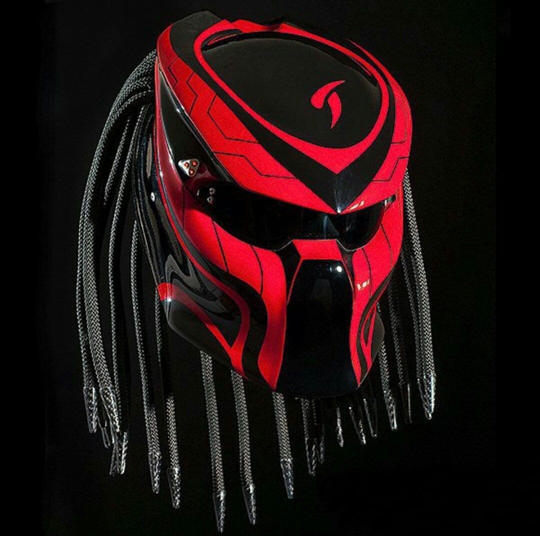 Custom Predator Motorcycle Helmet Had-Painted Red Line (Dot & Ece Approved)