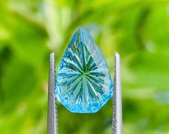 Natural Swiss Blue Topaz Fantasy Cut Pear Shape Gemstone: 2.75 Carat.