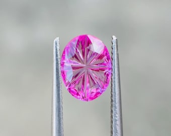 Piedra preciosa de zafiro rosa intenso cultivada en laboratorio: corte de fantasía, corte ovalado, 1,90 quilates.