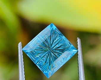 Natural Swiss Blue Topaz Gemstone: 2.65 Carat Fantasy Cut Square.