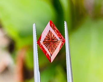 Lab Grown Orange Sapphire Lozenge Shape Gemstone: fantasy Cut, 2.10 Carat.