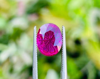 Lab Grown Red Sapphire Gemstone: fantasy cut Oval Cut, 2.60 Carat.