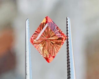 Lab Grown Orange Sapphire Lozenge shape Gemstone: fantasy Cut, 2.20 Carat.
