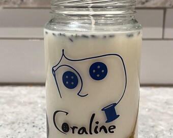 Coraline themed Lavender Lemon Scented Soy Candle