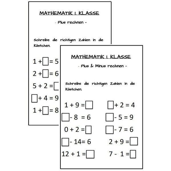 10 Arbeitsblätter 1. Klasse Mathematik, Thema Plus und Minus rechnen