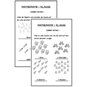10 Arbeitsblätter 1. Klasse Mathematik, Thema Zählen lernen