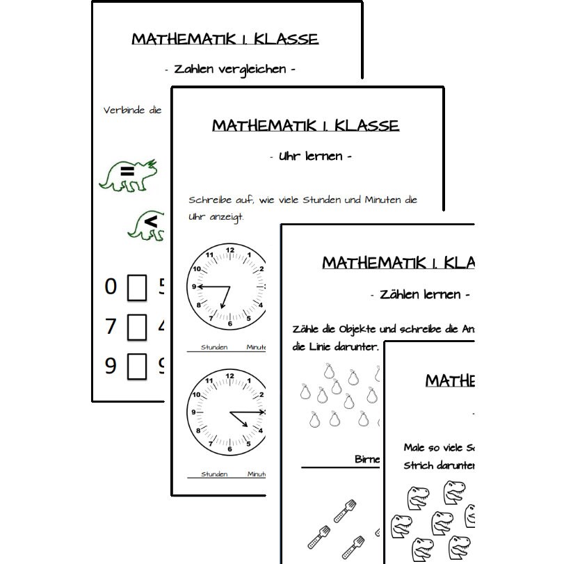 50 Arbeitsblätter 1. Klasse Mathematik, Themen Plus und Minus rechnen