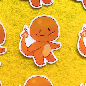 Glumanda Aufkleber, Feuer-Eidechse Aufkleber, handgemachte Pokemon-Designs, Glumanda Evolution, Fan-Art-Aufkleber, Feuer-Pokemon-Aufkleber