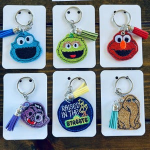 Sesame Street Muppets Keychain Key Fob Backpack Purse Bag Embroidered Charm