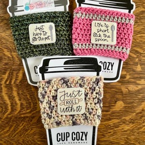 Crochet Coffee Cup Cozy: Cooking Baking Theme, Reusable Drink Sleeve