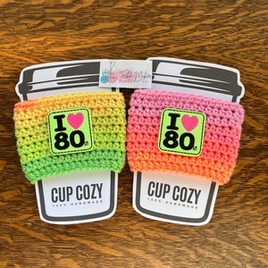 Crochet Coffee Cup Cozy: Glow in the Dark 80s Retro Style