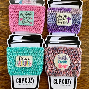 Jesus His Life Saved Hallelujah Faith Over Fear Christian Fish Ichthys Reusable Coffee Cup Cozy Crochet Ready to Ship!