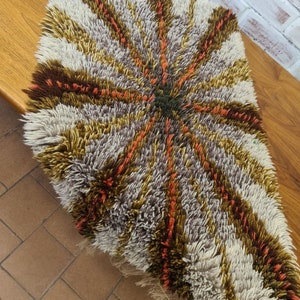 Modern abstract Scandinavian rya Rug vintage rye rug, cool wool rug long pile bedroom rug, Antique textile Livingroom housewarming gift rug