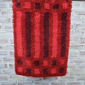 Modern Scandinavian rya rug, Mid-Century High Pile Rya Rug, Unique pattern design Sweden carpet, rya rug Scandinavian 20th century modern